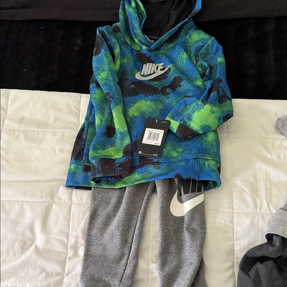 Nike Blue Green Camo Hoodie with Gray Joggers